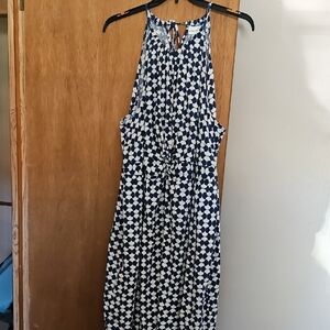 Elegant Blue and White Patterned Women's Halter Dress
